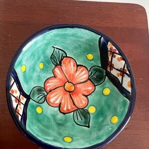 Hand painted Salsa Bowl Snack Coin Trinket Mexican Pottery Ceramic 4.5" X 2"